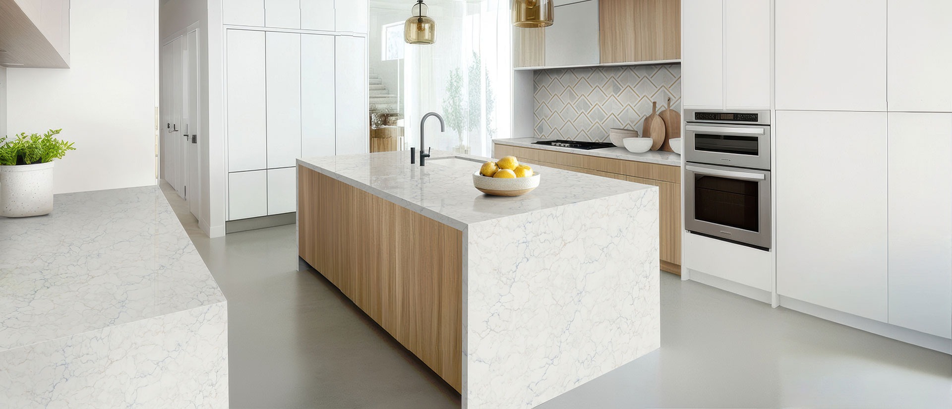 Calacatta Azulean quartz slab